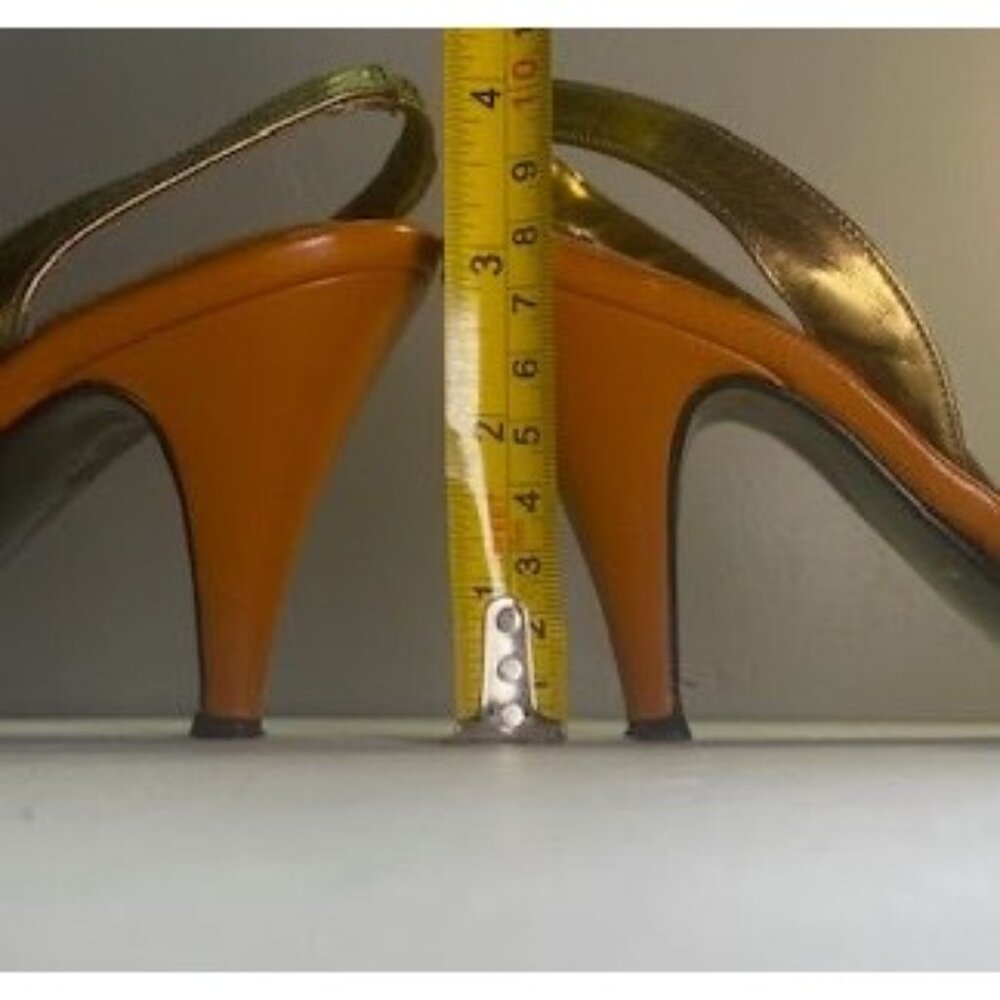 Robinsons Women's Heels - Gold & Orange Brown Strappy Sandals Size 5.5 3-Inch H - Picture 8 of 8